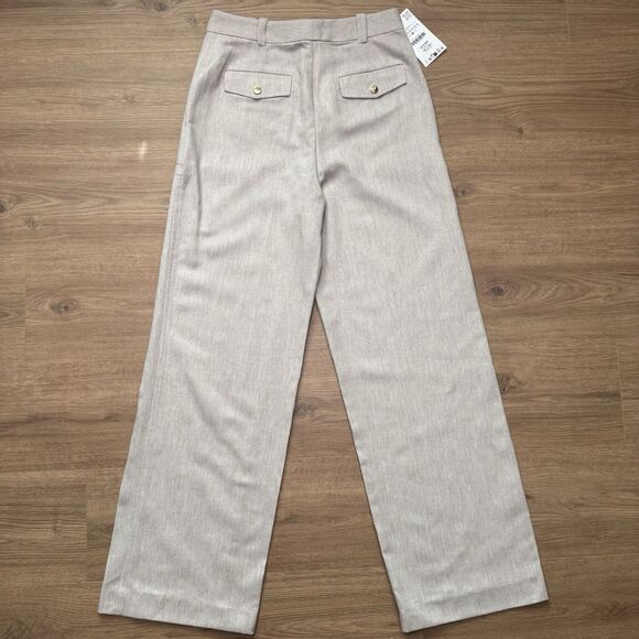 NWT Zara Women’s Straight Leg Pants Light Beige Workwear Style Size M 28 - Picture 2 of 9